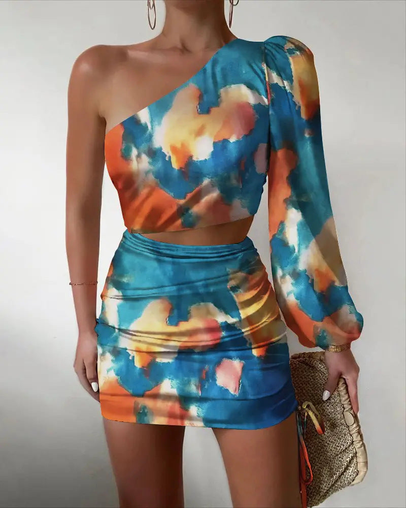 Diagonal Shoulder Flowy Summer Dress