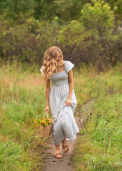 Summer Flutter Sleeve Midi Dress: XL