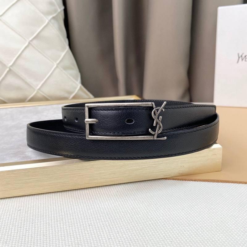 Saint Laurent Classic Monogram Square Buckle Belt Embossed Leather