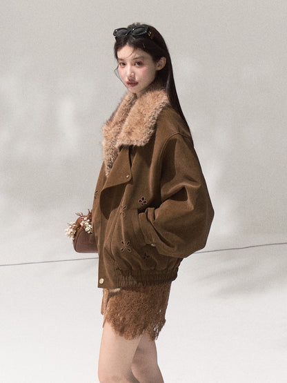 Womens Faux Fur Collar Winter Coat