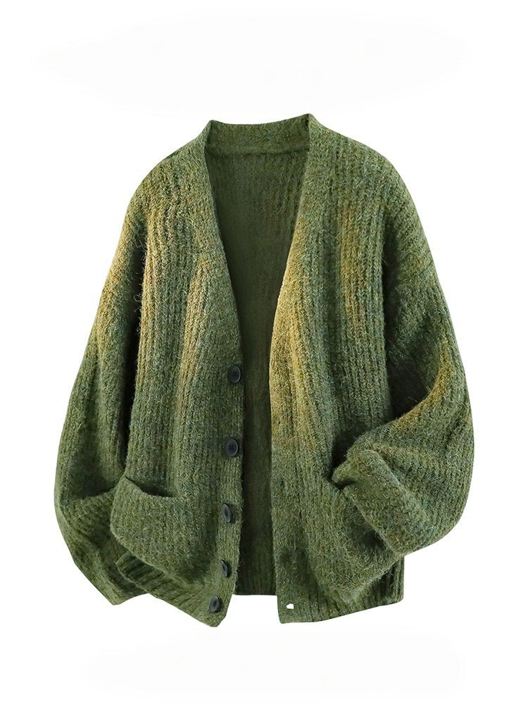 Mens V-Neck Knit Shirt Relaxed Fit Long Sleeve Top