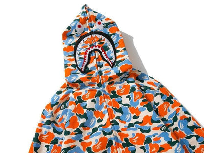 BAPE Camo Shark Full Zip Hoodie Purple Yellow Blue
