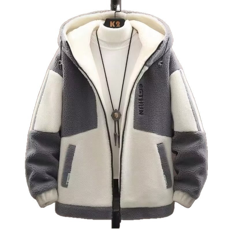 Winter Men Lamb Wool Hooded Jacket