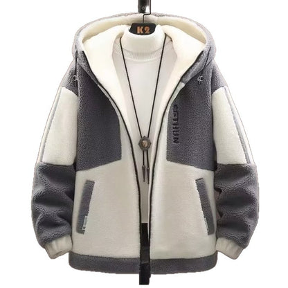Winter Men Lamb Wool Hooded Jacket