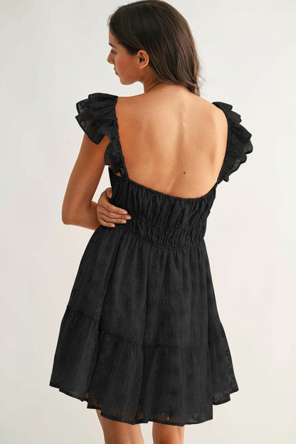 Chiffon Flutter Embroidered Sleeve Mini Dress