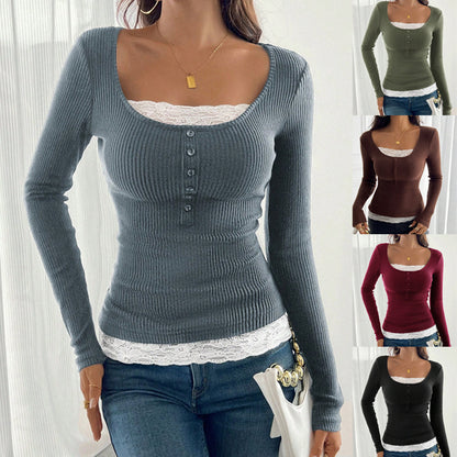 Lace Detail Slim Fit Blouse