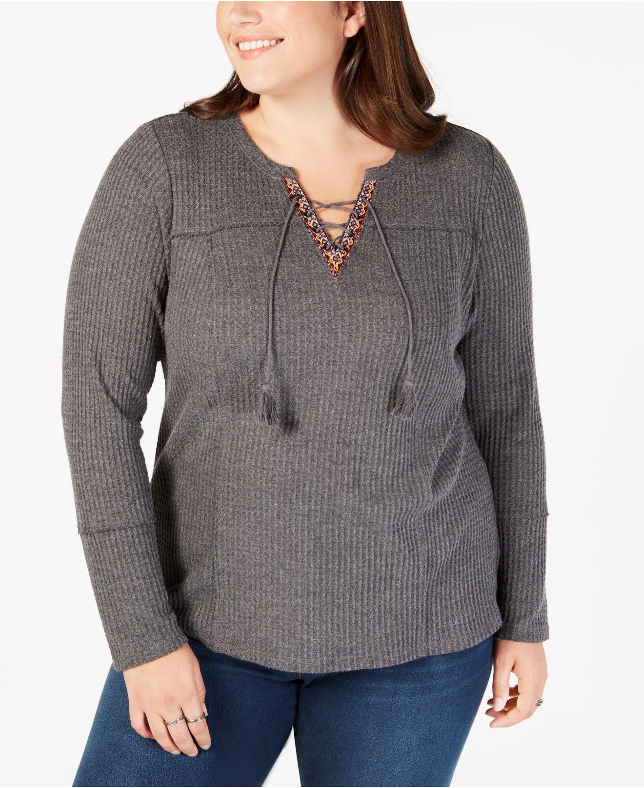 Style &amp; Co Plus Size Lace-up Thermal Top, Size OX