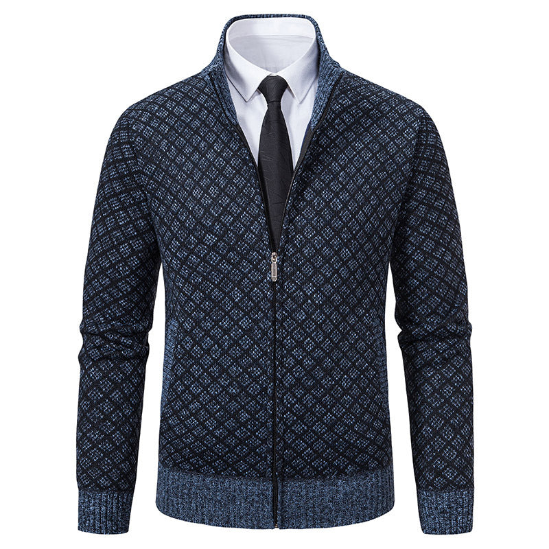 Autumn and Winter Velvet Thickeneded Casual Cardigan Sweater Men&