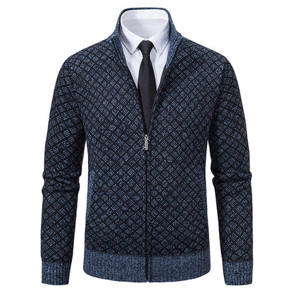 Autumn and Winter Velvet Thickeneded Casual Cardigan Sweater Men&