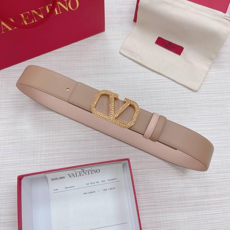 Valentino V logo Hammered Buckle Reversible Wide Signature Belt &