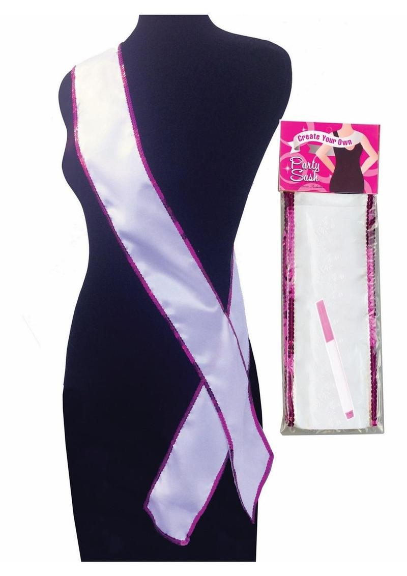 DIY Party Sash White Satin with Pink Sequin Trim