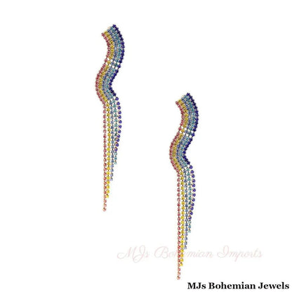 Curvy Rainbow Rhinestone Earrings