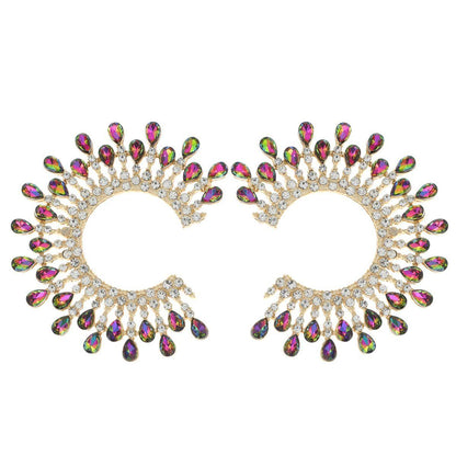 Stud Medium Pink Green C Shape Stone Earring Women