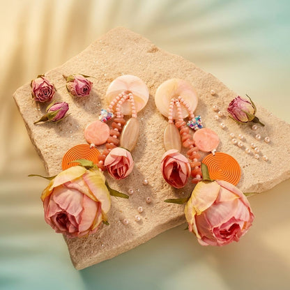 Pink &amp; Peach Oversized Tropical Garden Drop Earrings