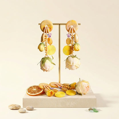 Yellow Oversized Flower Butterfly Drop Earrings