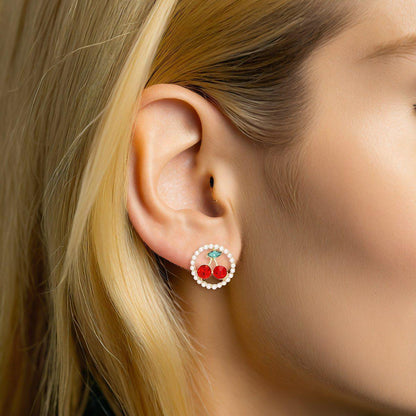Stud Round Pearl Sugar and Sass Cherry Earrings