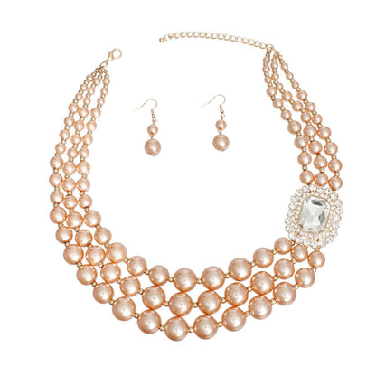 Necklace Gold Pearl Stone Set for Women