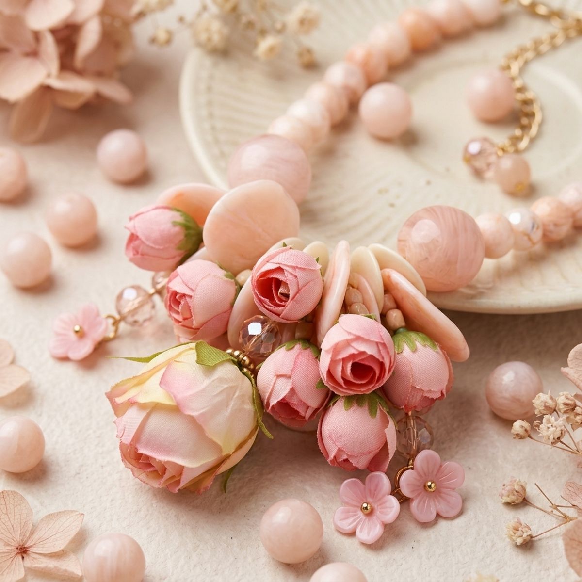 Pink Floral Garden Statement Bib Necklace