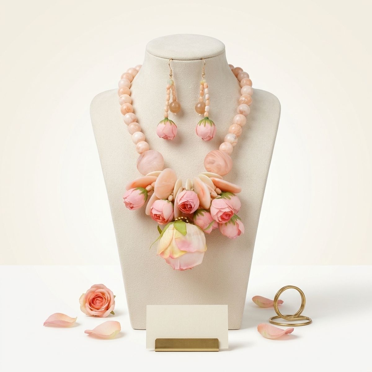 Pink Floral Garden Statement Bib Necklace