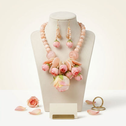 Pink Floral Garden Statement Bib Necklace