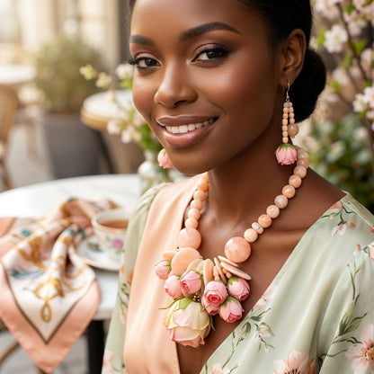 Pink Floral Garden Statement Bib Necklace