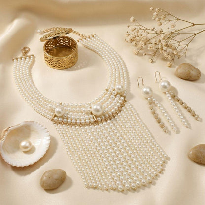 Waterfall Fringe Cream Pearl Bib Necklace