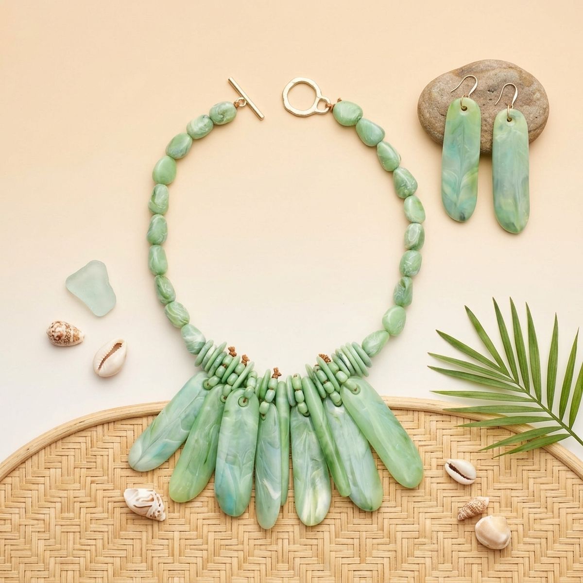 Bib Green Resin Drops Tropical Getaway Necklace