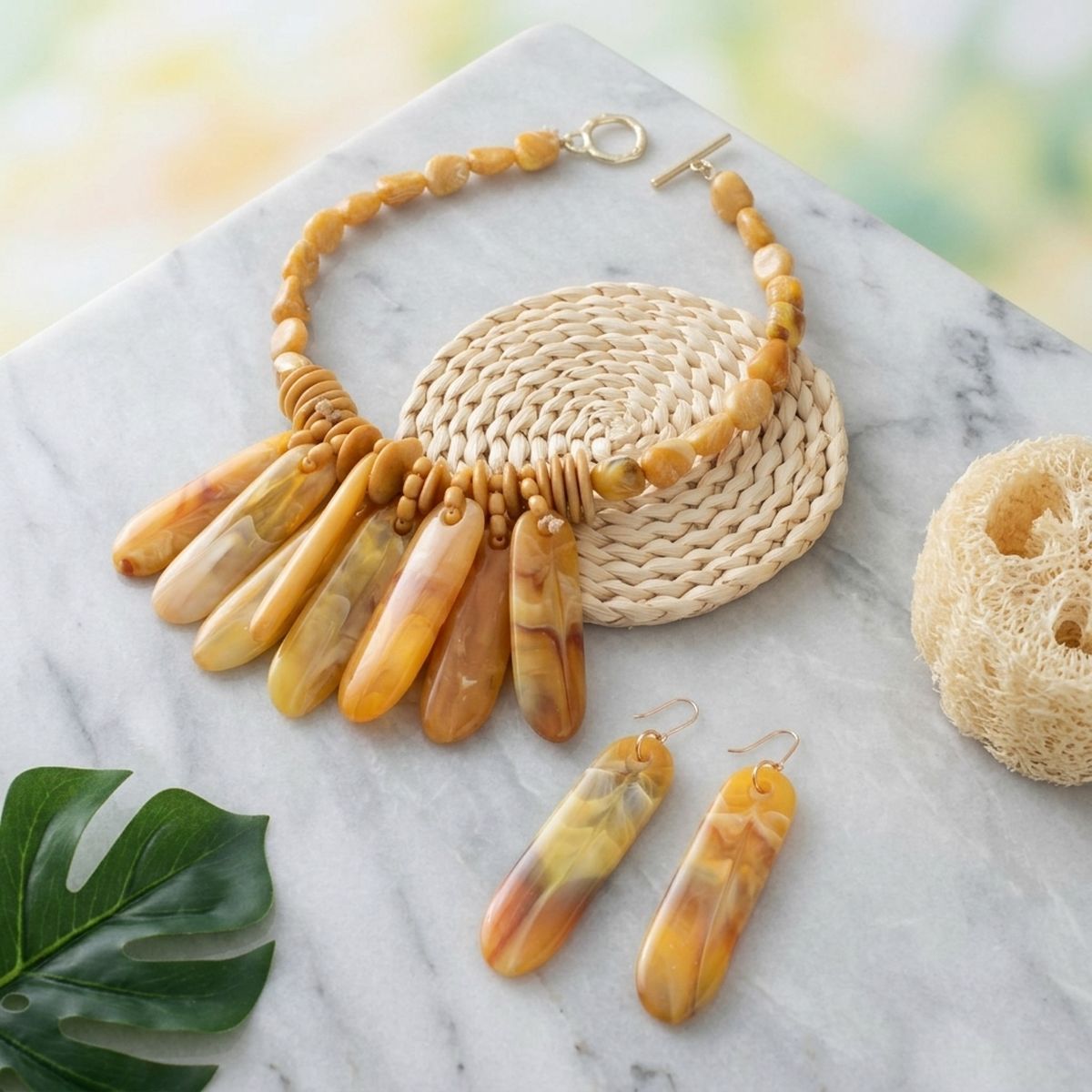 Bib Yellow Resin Drops Tropical Getaway Necklace