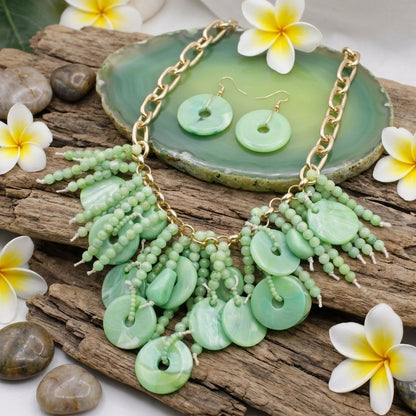 Green Waterfall Fringe Tropical Getaway Necklace