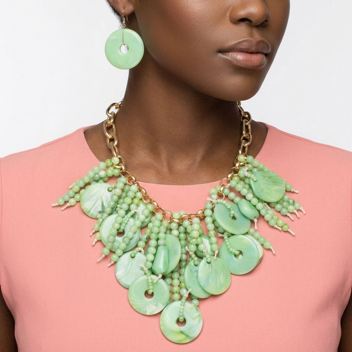 Green Waterfall Fringe Tropical Getaway Necklace