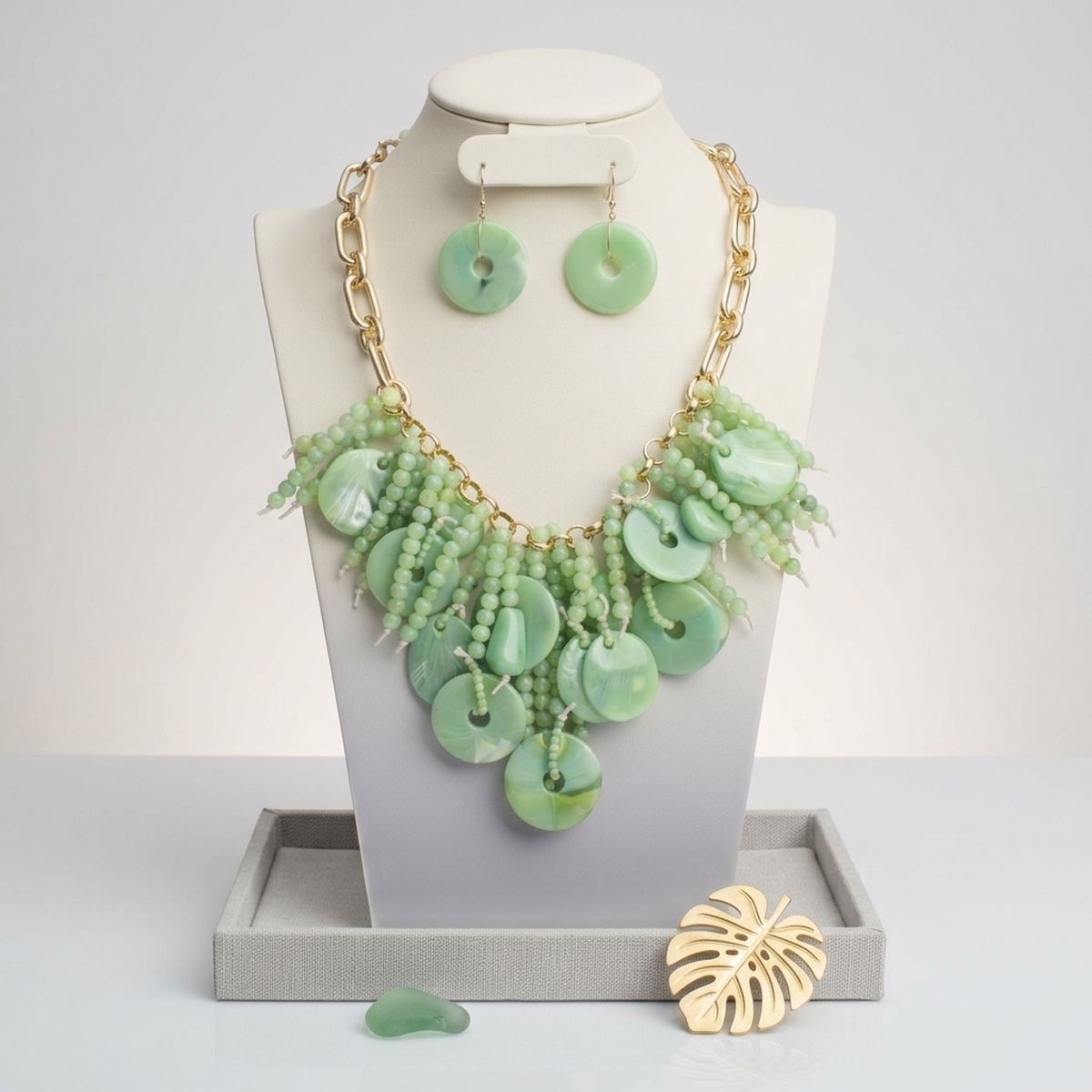 Green Waterfall Fringe Tropical Getaway Necklace