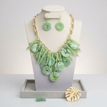 Green Waterfall Fringe Tropical Getaway Necklace