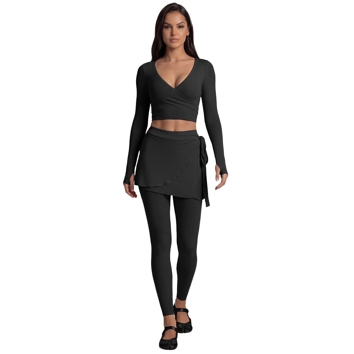 Long Sleeve Yoga Set Front Tie Fitness Wear