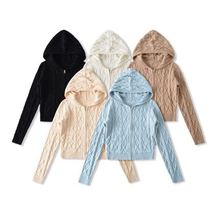 Zip-up hoodie knitted long sleeves