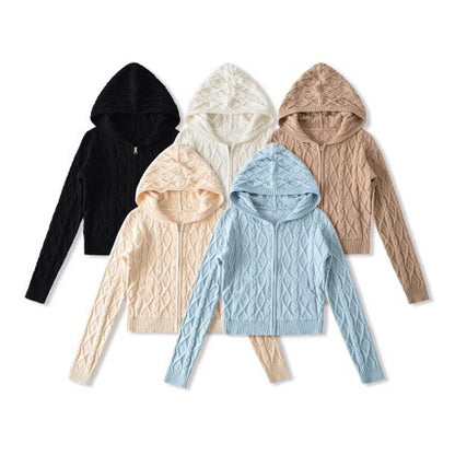 Zip-up hoodie knitted long sleeves