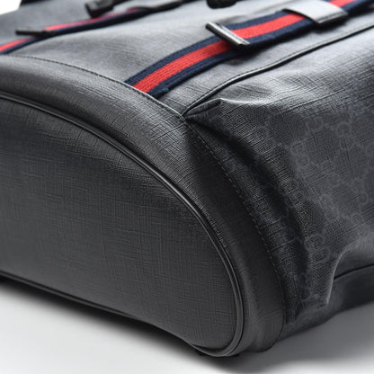 Gucci Soft GG Supreme Monogram Appia Calfskin Web Double Buckle Backpack Black