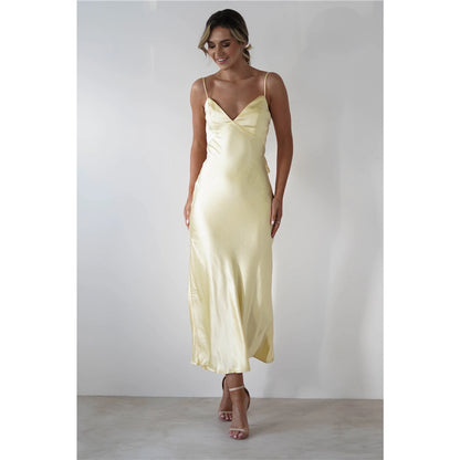 Satin Strap Backless Long Dress