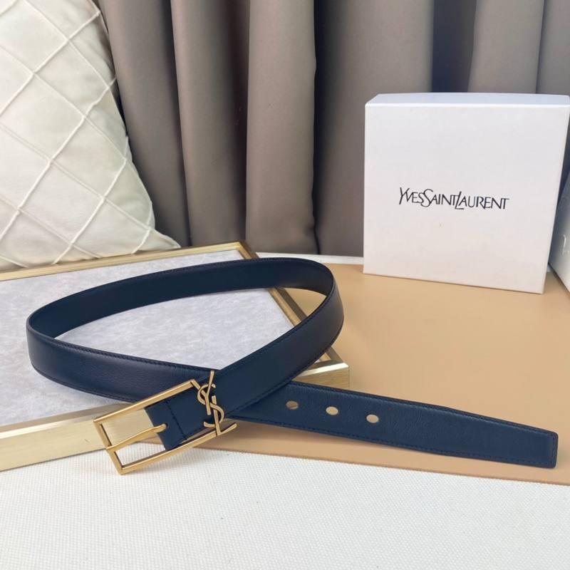 Saint Laurent Classic Monogram Square Buckle Belt Embossed Leather