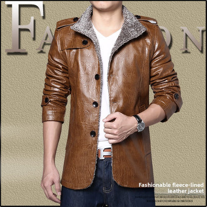 Mens PU Leather Jacket Winter Coat