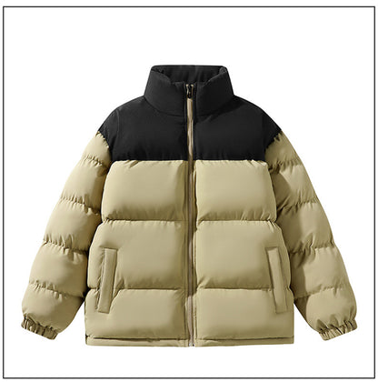 Contrast Color Stand Collar Cotton Jacket Waterproof Winter Coat