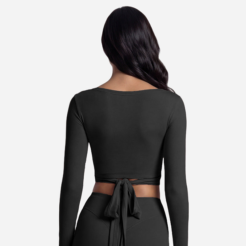 Long Sleeve Yoga Set Front Tie Fitness Wear