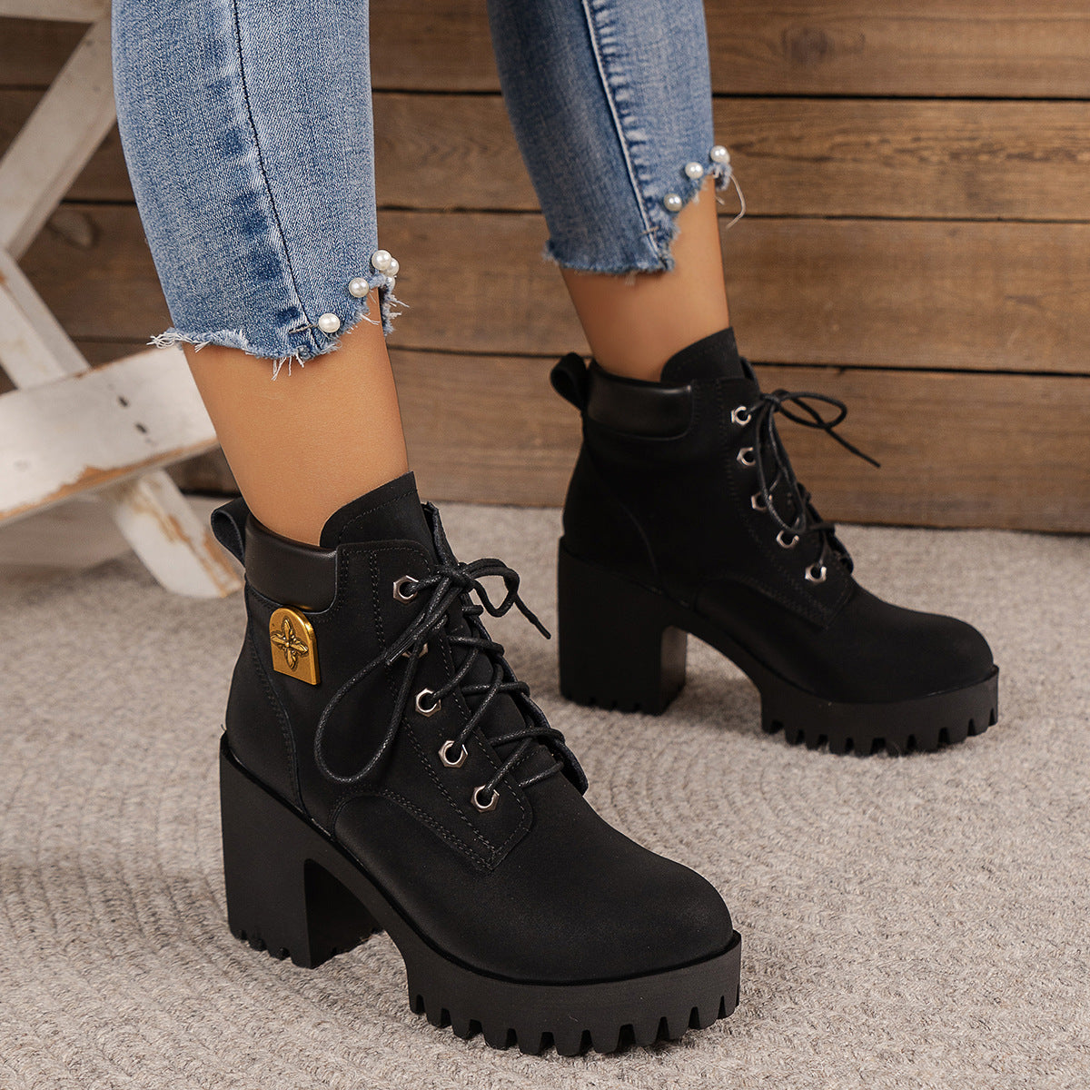 Women Chunky Heel Martin Boots
