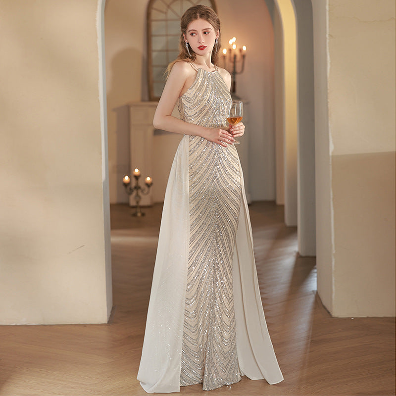 Elegant Halter Neck Fishtail Evening Dress