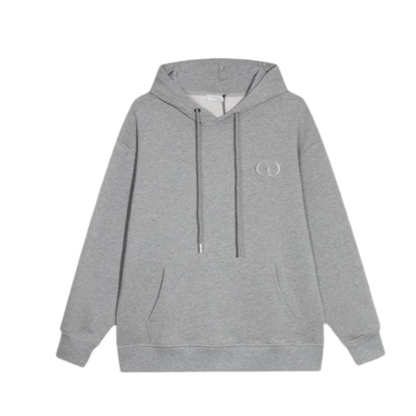 Dior Classic Letter Embroidered Hoodie Grey