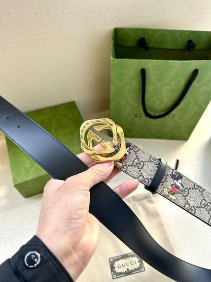 GUCCI x Mickey Mouse Embellished coated-canvas and leather belt &