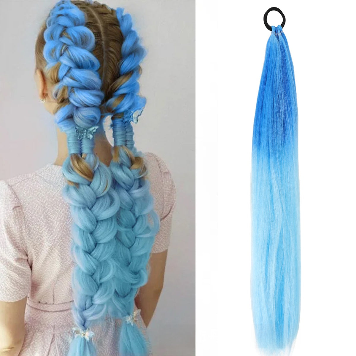 Long braids with hair loops and false braids