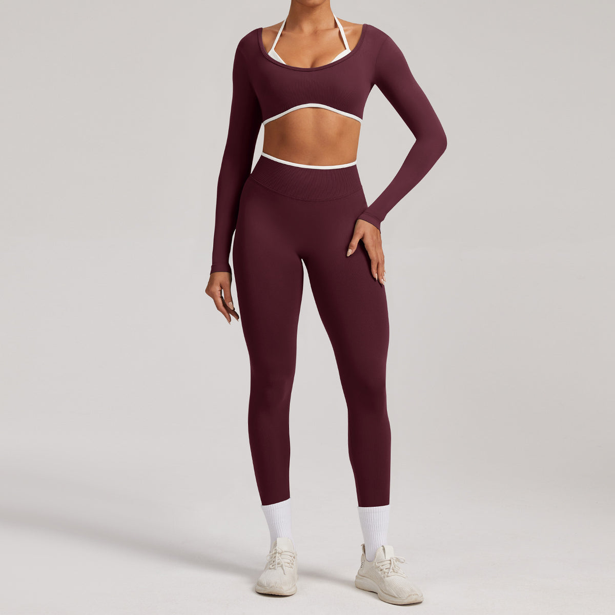 Seamless White Hemmed Yoga Suit for Women