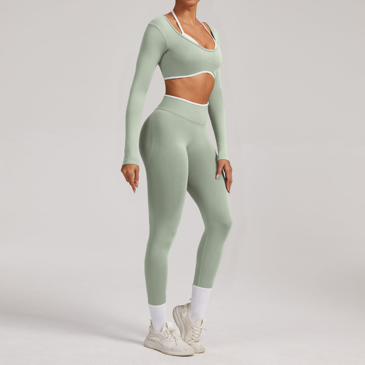 Seamless White Hemmed Yoga Suit for Women