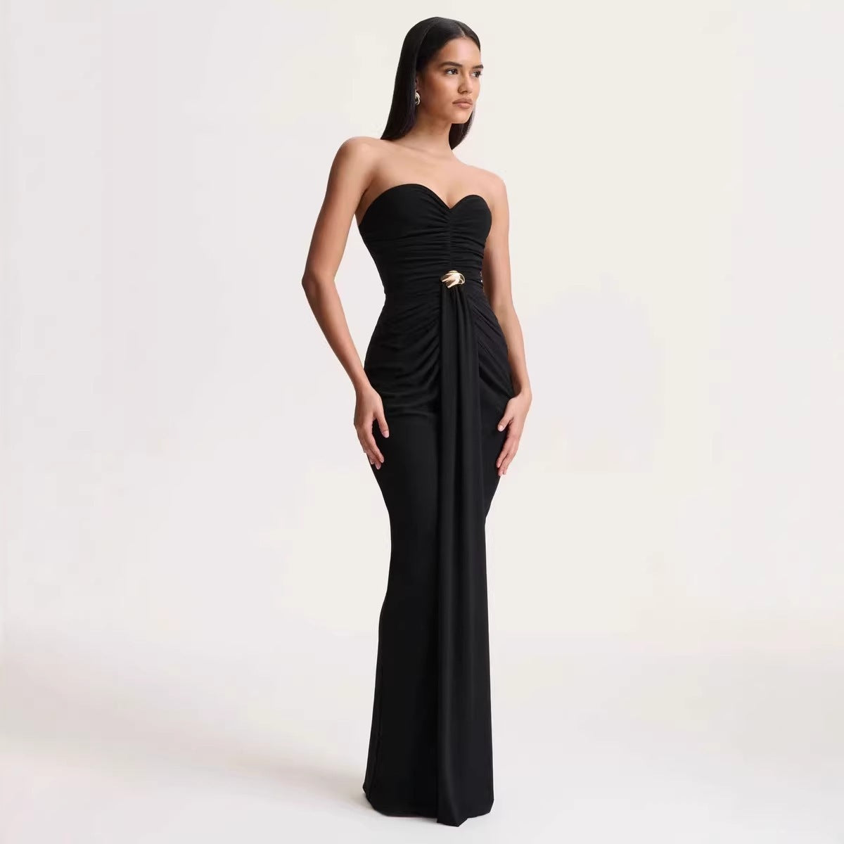 Elegant Ruched Backless Long Dress