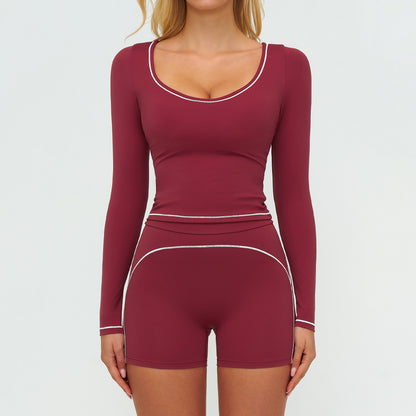 Color-Blocking Brushed Yoga Set for Women Double Shoulder Straps Workout Fitness Suit